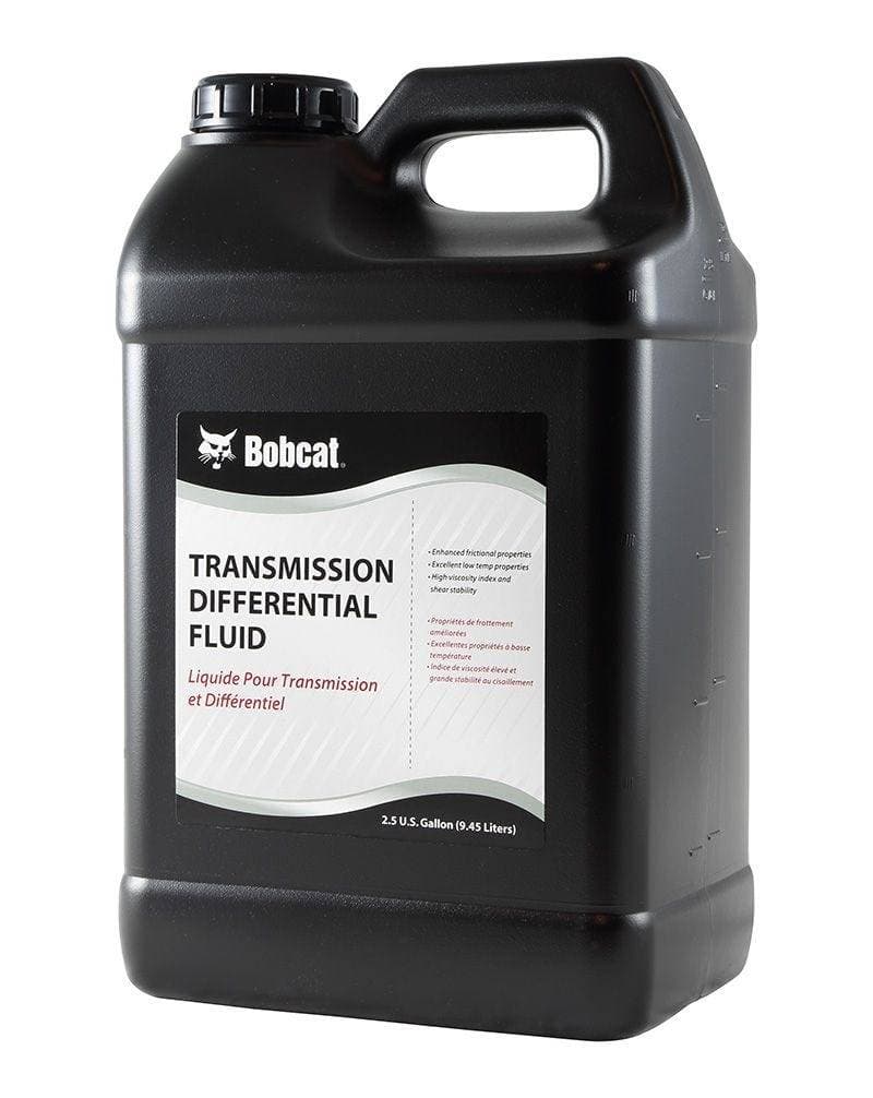 Genuine Bobcat Trans/Differential Fluid, 2.5 Gallons, 6988099 shown at a three-quarter turn in a 2.5 gallon bottle showing the f