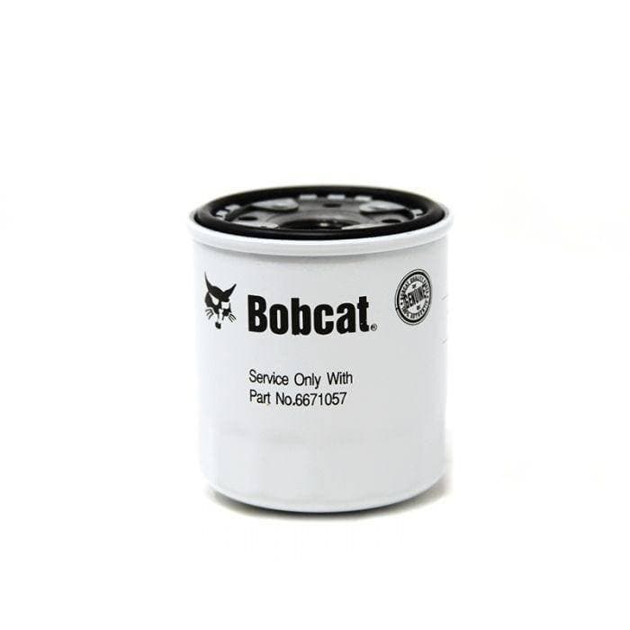 Genuine Bobcat engine oil filter 6671057 showing close-up of the front.