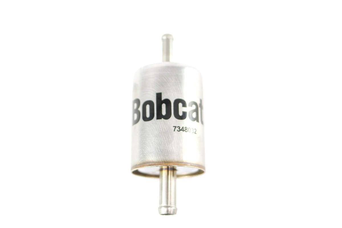 Genuine Bobcat Fuel Filter 7348032 showing Bobcat logo printed on metal casing.
