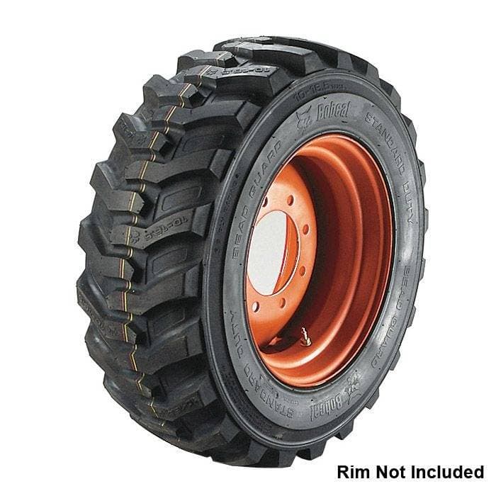 Genuine Bobcat Standard Duty Loader Tire (10 x 16.5) 8 Ply, 7311014, shown installed on an orange rim.