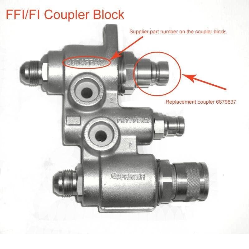 Genuine Bobcat coupler block showing location of replacement coupler 6679837. 